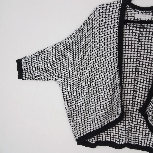 LOFT Oversized Open Front Cardigan Sweater XS Black White Cotton Modal - Picture 10 of 12